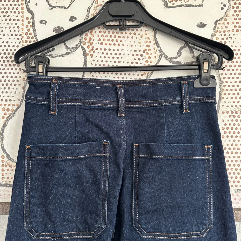 New ZARA Marine Straight Wide Leg High Waist Patch Pocket Dark Blue Jeans 4 - Picture 12 of 14